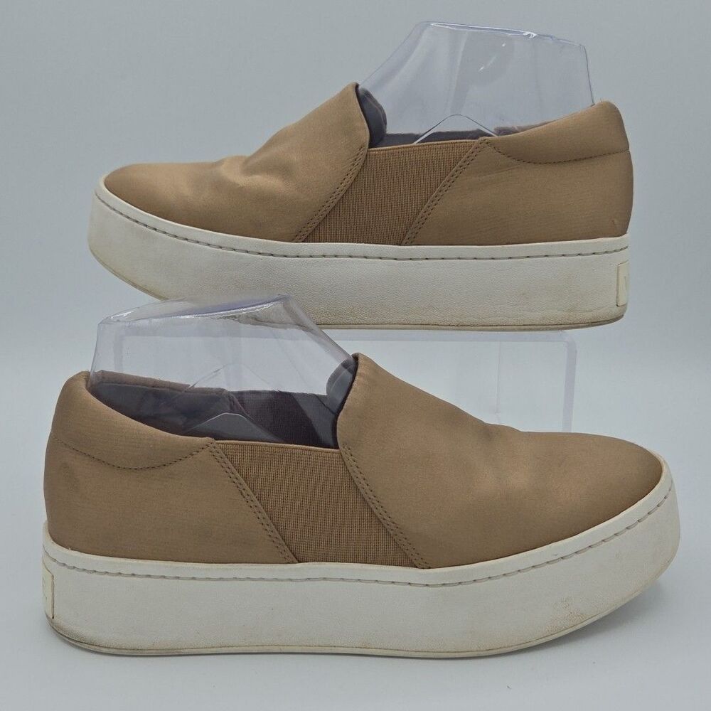 VINCE Warren Platform Shoes Womens 7M Brown Suede Slip On Modern Classic Comfort